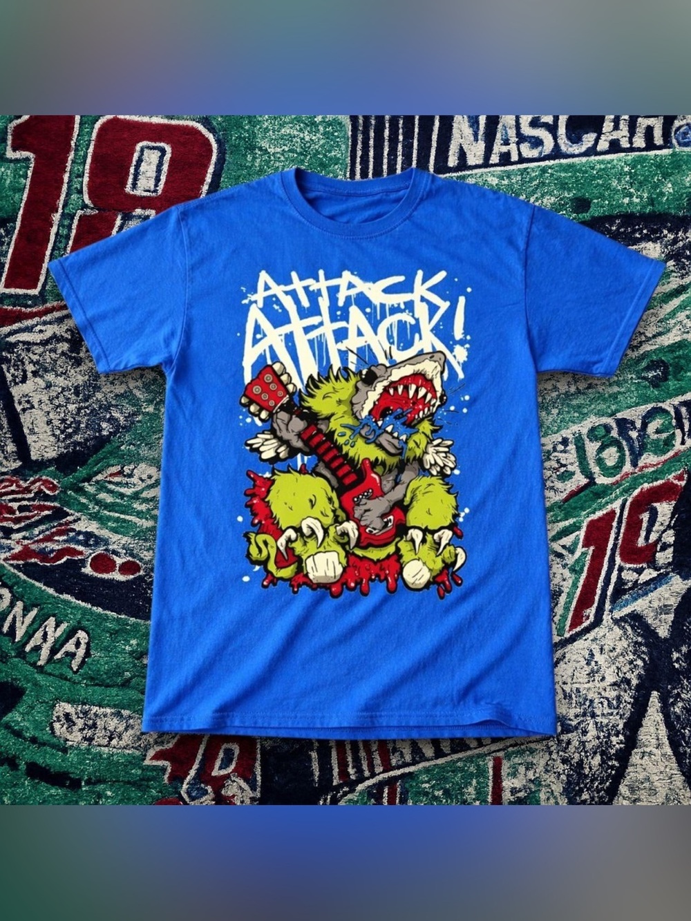 Gildan Royal Blue 'Attack Attack' Graphic Tee with Multicolor Monster